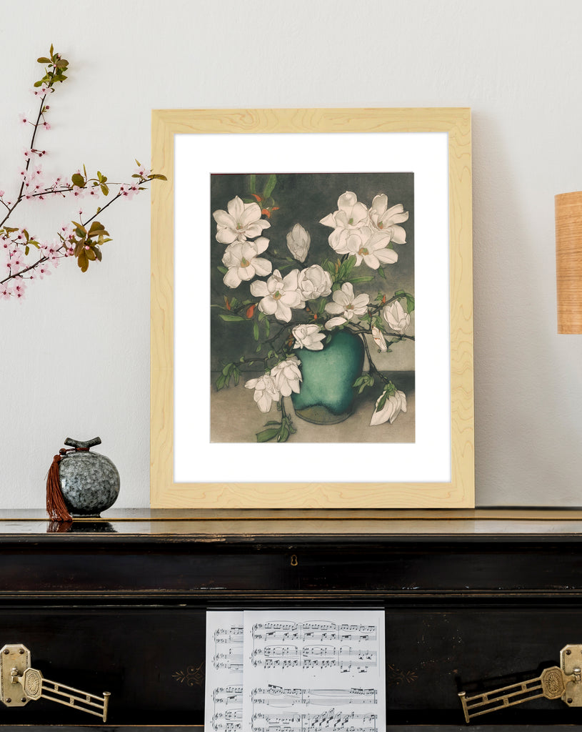 Small Frame Wall Hanging, floral artwork, magnolia flower framed art, vintage art