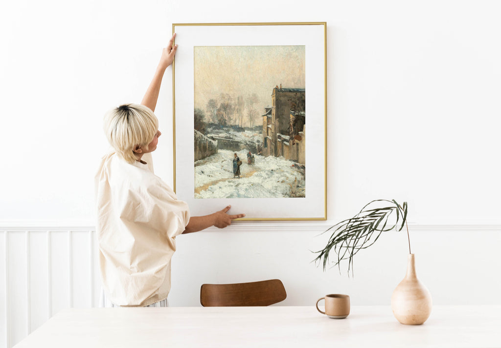 Ready to Hang Artwork, gold framed and matted landscape winter art print
